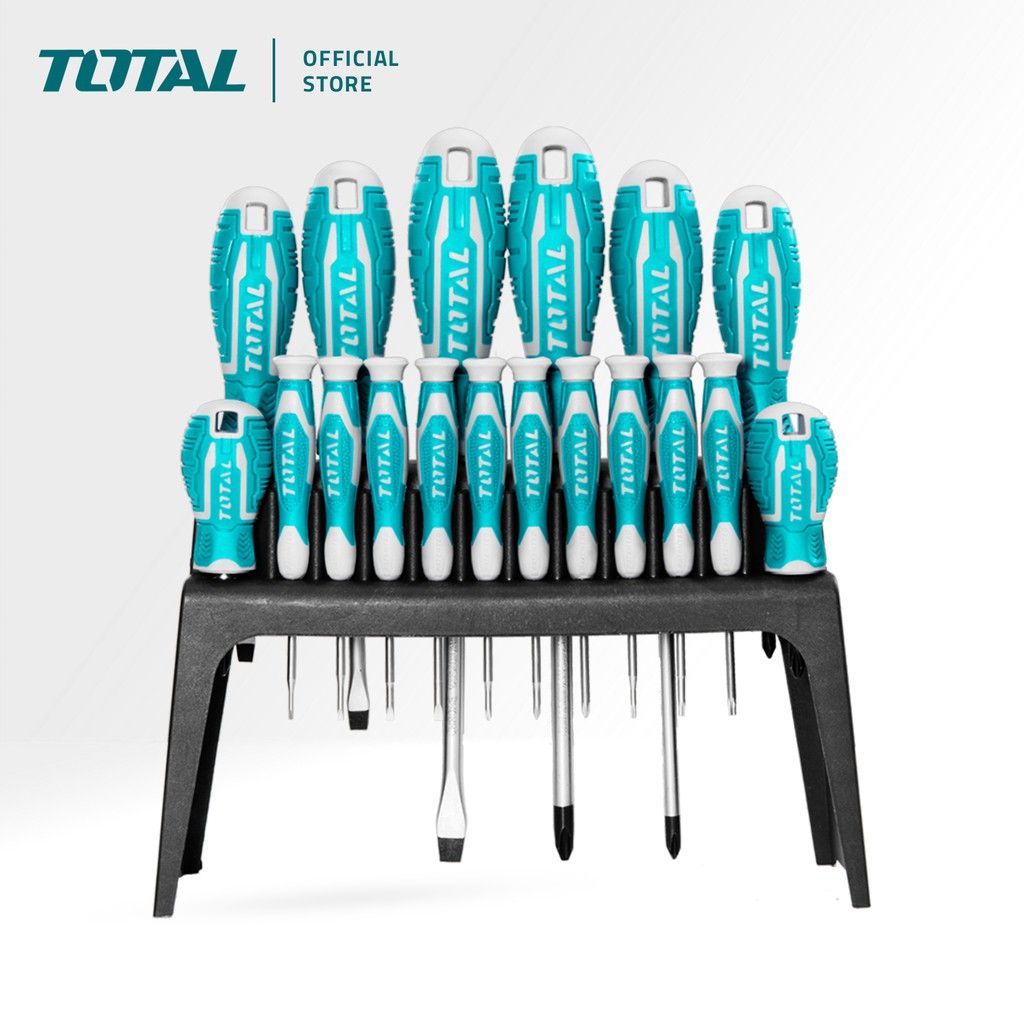 TOTAL SCREWDRIVER SET SLOTTED/FLAT (4 PCS) + PHILLIPS (4 PCS) + PRECISION SCREWDRIVERS (10 PCS) THT250618