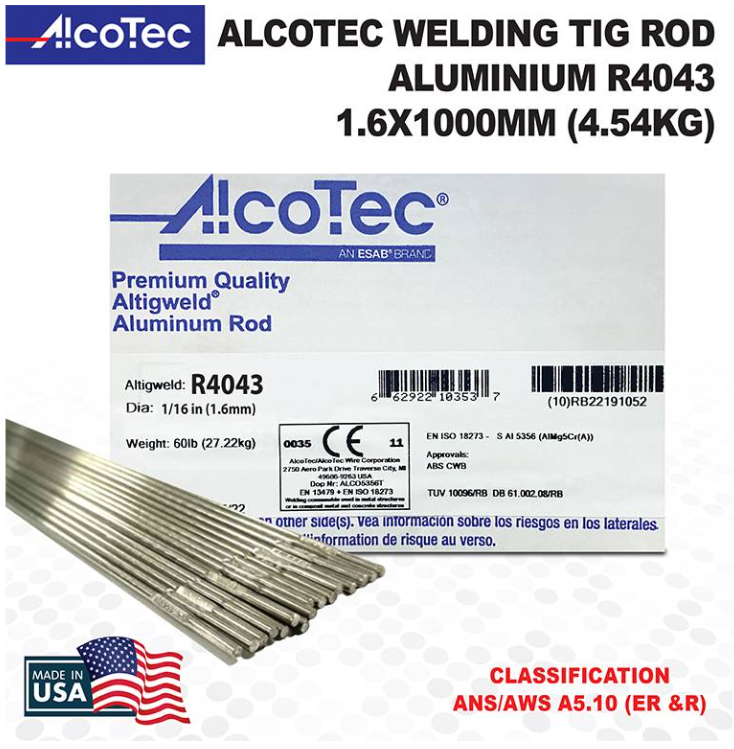 RIGHTWELL ALCOTEC R4043 ALUMINUM TIG WELDING ROD 1.6MM (4.54KG)
