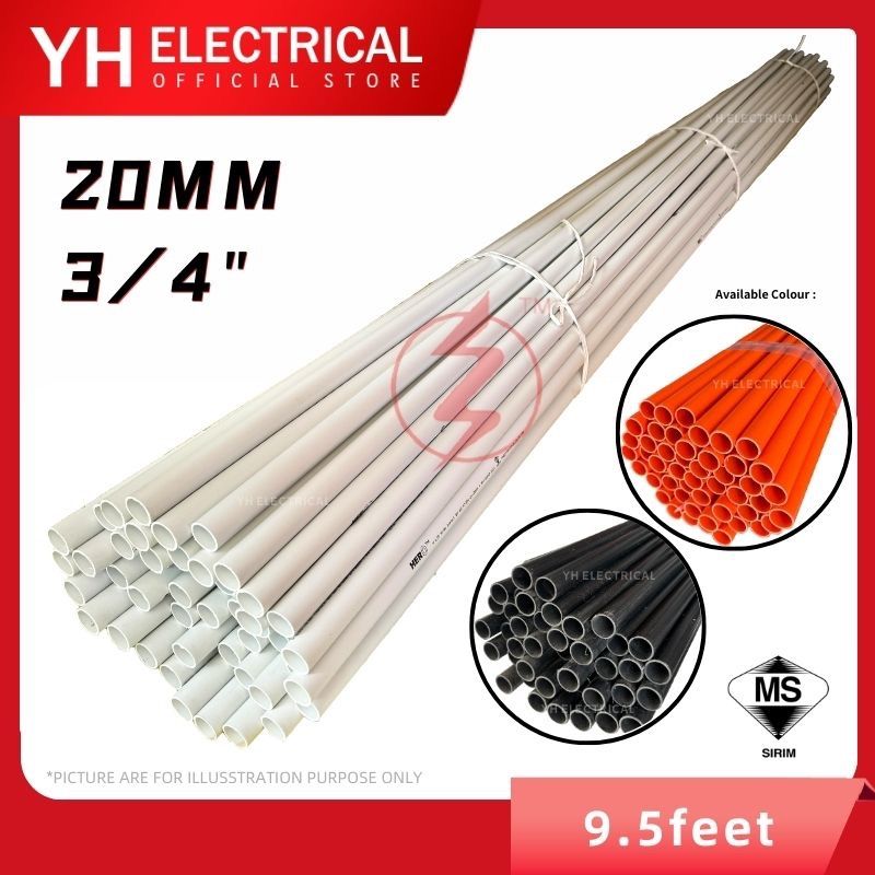 9.5feet 20mm 3/4" PVC Conduit pipe Electrical (SIRIM APPROVED) Paip Electrik Sirim / Pipe Wiring Orange (50pcs of 9.5feet PVC PIPE (1bundle))