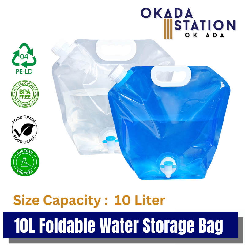 OKADA PORTABLE FOLDING WATER STORAGE BAG - ALL SIZE / PORTABLE WATER BAG / COLLAPSIBLE WATER CONTAINER / EMPTY WATER BAG / WATER STORAGE BAG / FOLDING WATER BAG /WATER CONTAINER / BPA-FREE