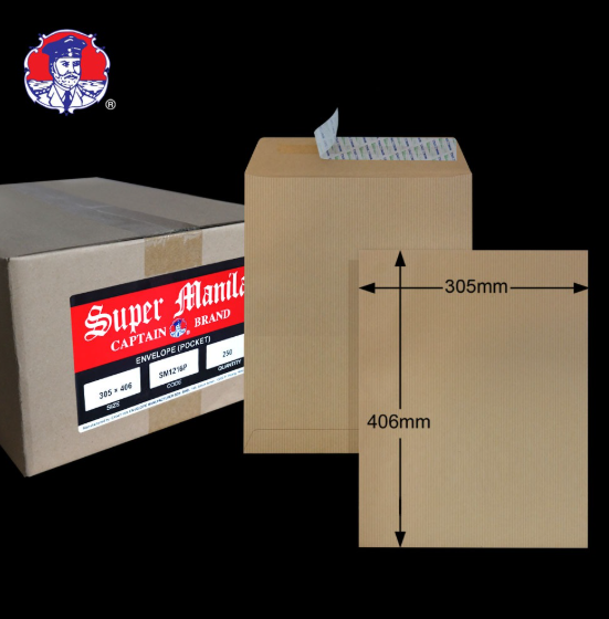 12"X16" SUPER MANILA 110GM P&S POCKET ENVELOPE (250'S X 4 BOXES)