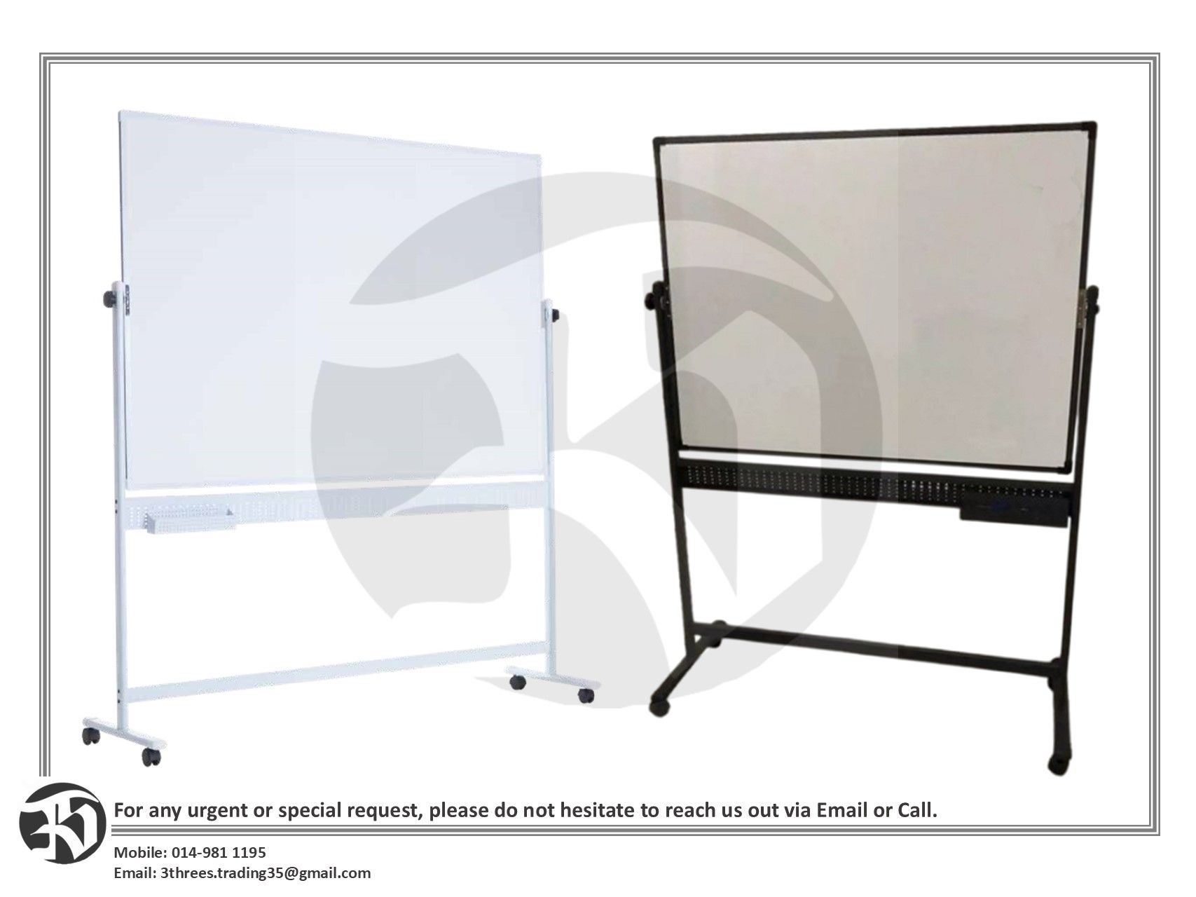 Double Sided Magnetic Whiteboard with Stand (90cm x 120cm / 3ft x 4ft) - SELF ASSEMBLY