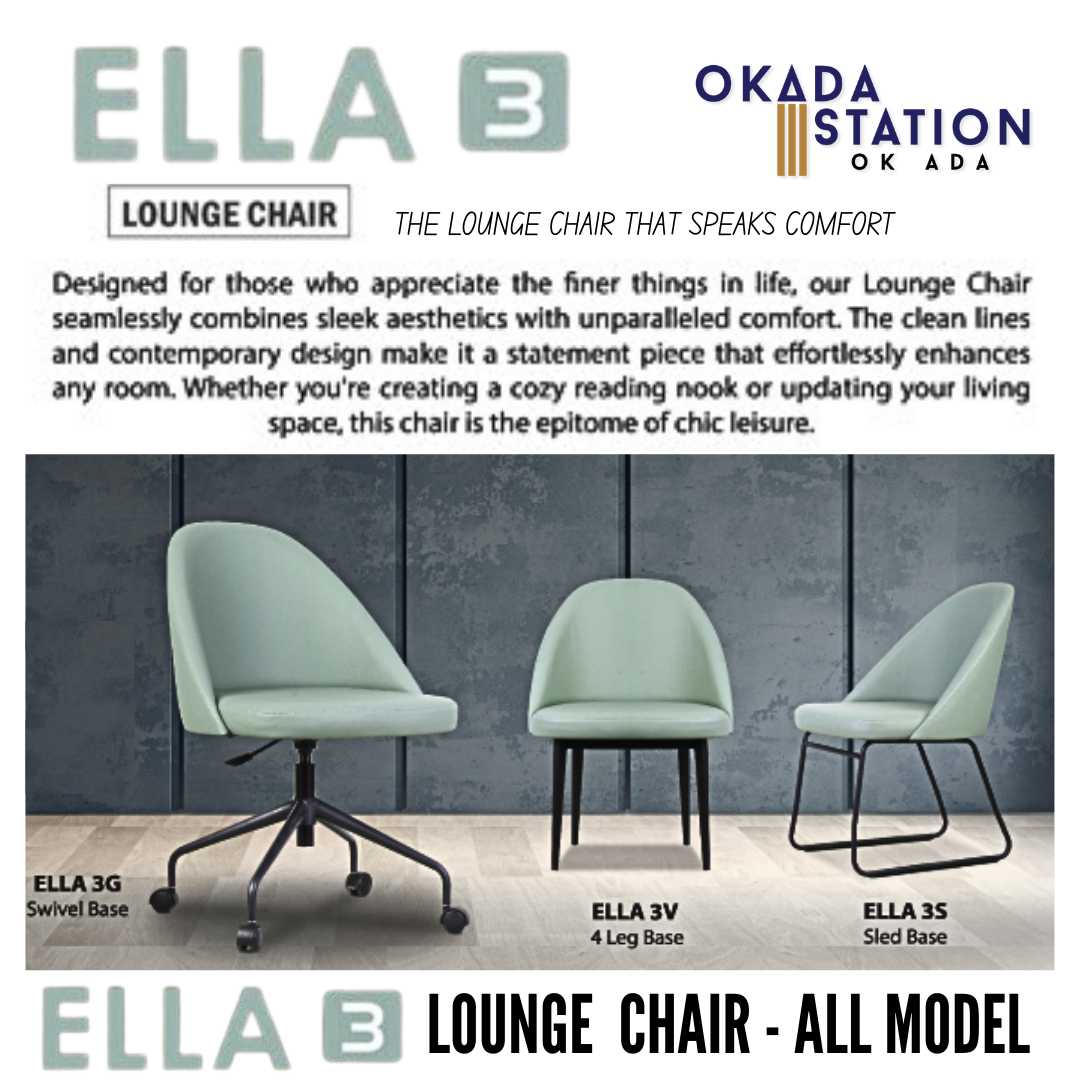 ELLA 3 LOUNGE CHAIR - ALL MODEL / SECRETARIAL SERIES / OFFICE CONFERENCE CHAIR / MEETING CHAIR / VISITOR CHAIR / RELAXING CHAIR / SWIVEL BASE / 4 LEG BASE / SLED BASE / FABRIC / PU LEATHER / ELLA 3