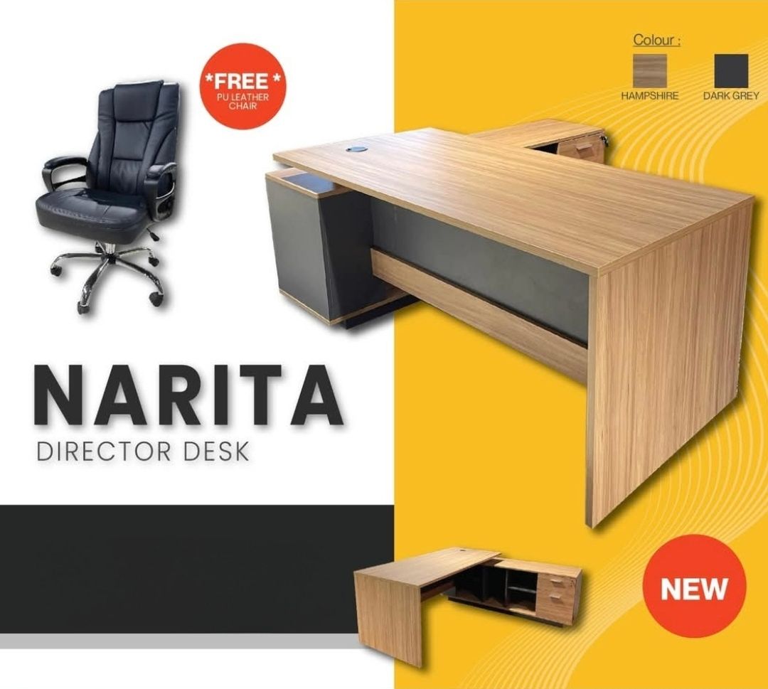 Office Narita Executive Desk-Left 1800W x 800D x 1800W x 450 x 750H MM Hampshire/D.Grey