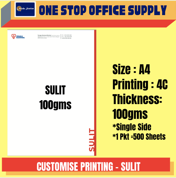 CUSTOMISE PRINTING : TNB SULIT 100GMS SIMILI PAPER / 4 COLOUR PRINTING / SINGLE SIDE / LETTERHEAD