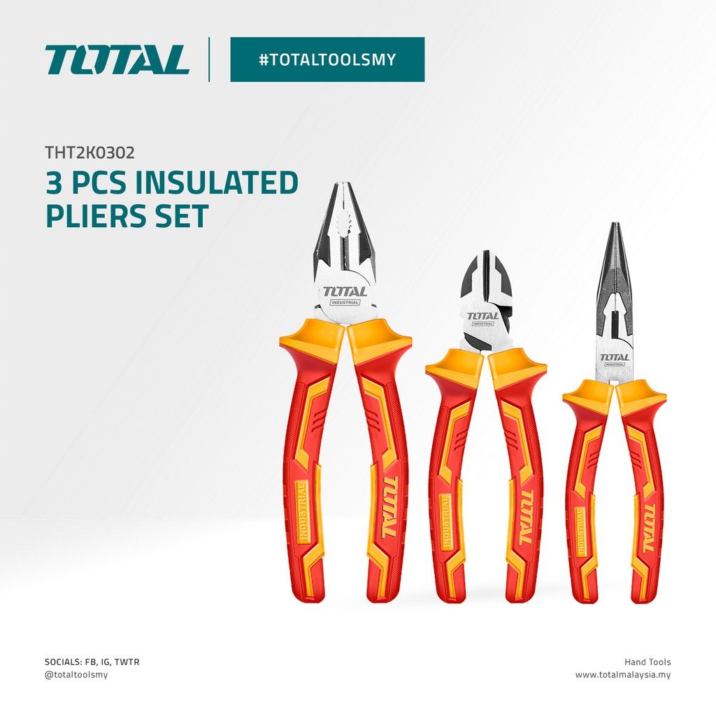 TOTAL 3 Pcs Insulated Pliers Set THT2K0302