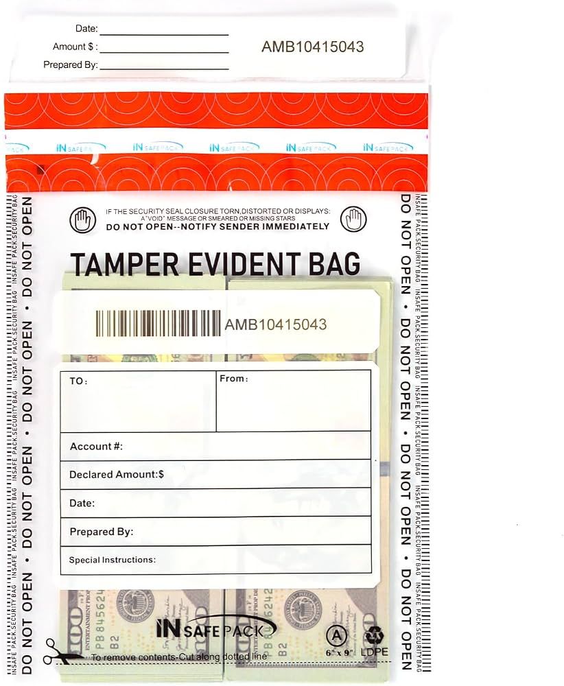 6”x9” Clear Tamper Evident Bag-Self Adhesion Bank Deposit Bags-High Level Security Cash Bank Pocket (100pcs)