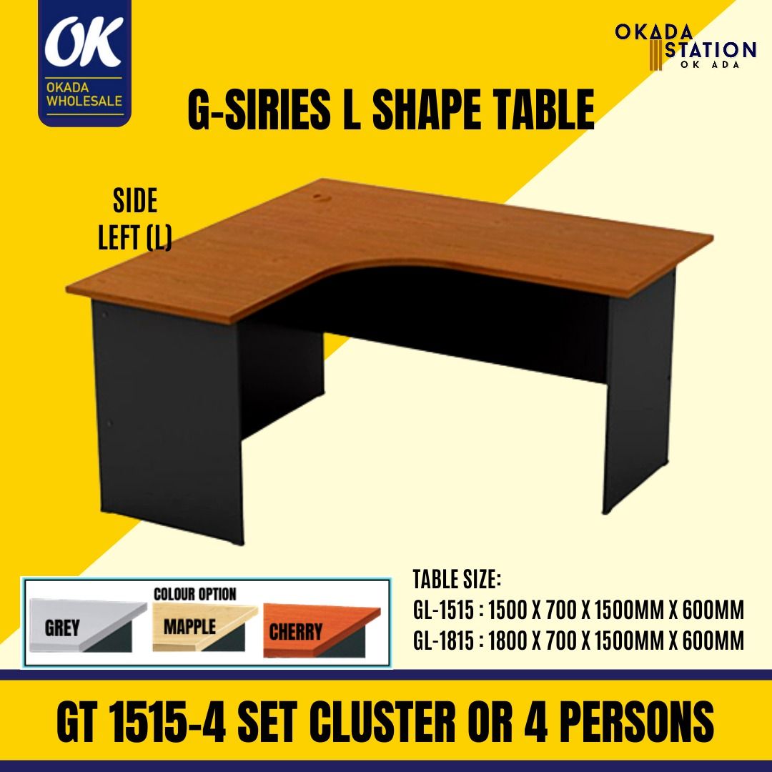 G-SIRIES L SHAPE TABLE (5' X5') (6' X 5') / OFFICE TABLE / L-SHAPE TABLE / GL 1515 / GL 1815 / MEJA