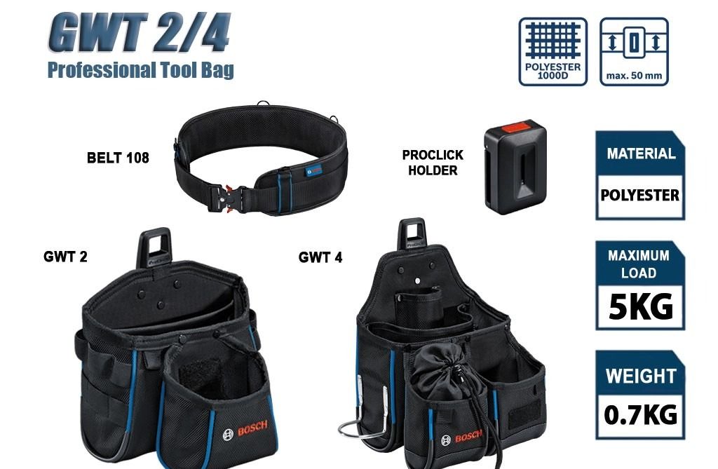 BOSCH GWT 2 GWT 4 Professional Tool Bag Tool Pouch Tool belt Tool Storage Proclick Holder GWT2 GWT4 belt 110