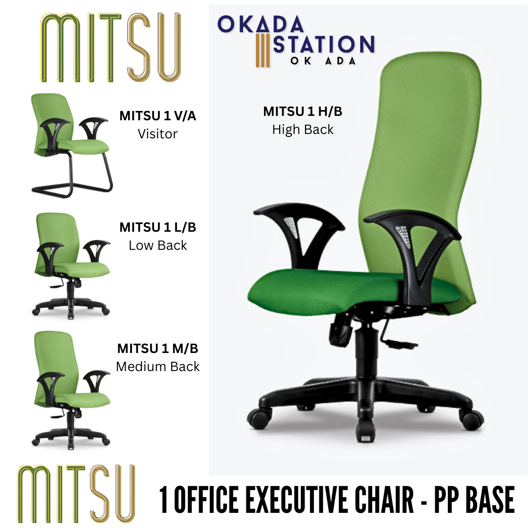 MITSU 1 ERGONOMIC OFFICE EXECUTIVE CHAIR - ALL SIZE / EXECUTIVE SERIES / OFFICE CONFERENCE CHAIR / OFFICE SWIVEL CHAIR / EXECUTIVE CHAIR / DIRECTOR CHAIR / OFFICE CHAIR / PP BASE / FABRIC / PU LEATHER / MITSU 1
