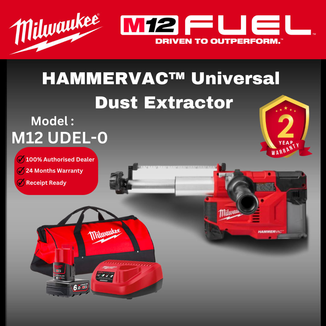 MILWAUKEE M12 HAMMERVAC鈩�Universal Dust Extractor / Rotary Hammer Drill Vacuum / MILWAUKEE EXTRACTOR MACHINE /. M12 UDEL-0B / MILWAUKEE SET