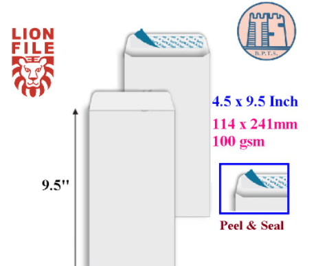 4.5" x 9.5" White Envelope / Sampul Surat Putih 4.5 x 9.5 Inch / 114 x 241mm 100gsm (Peel & Seal) 20pcs/pkt