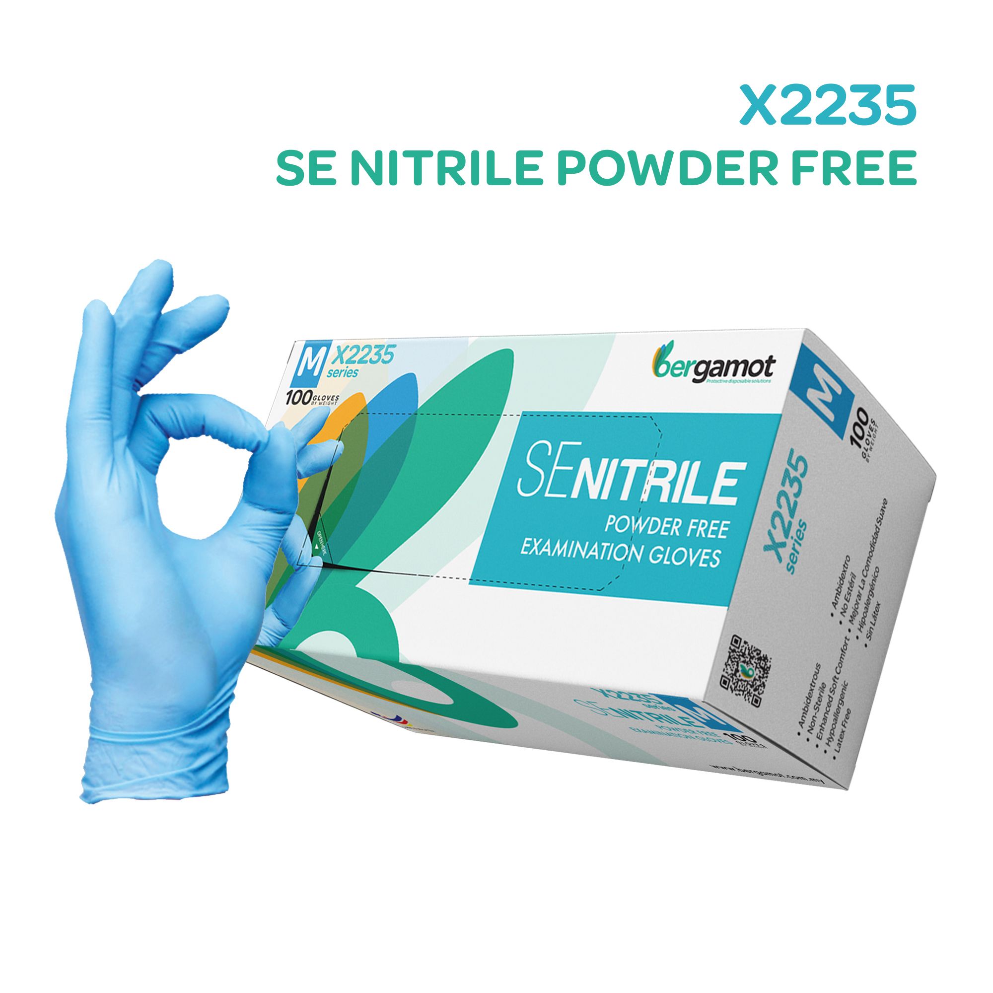 BERGAMOT X2235 SE Nitrile Powder Free Examination Gloves 100PCS [10BOX/CARTON]