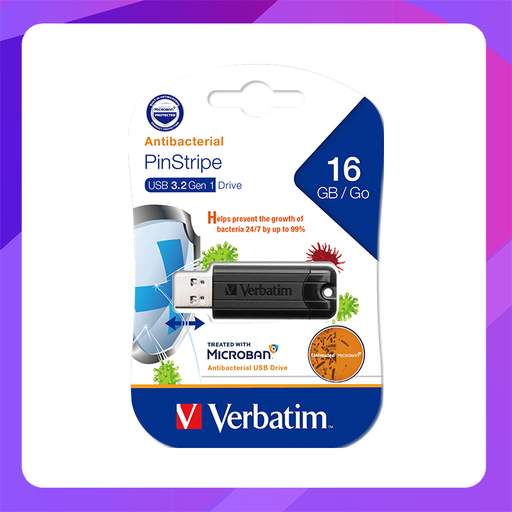 Verbatim PinStripe 16GB USB 3.2 Flash Drive (Antibacterial)