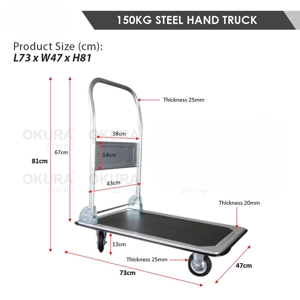150KG Steel Trolley Platform Truck Hand Truck Heavy Duty Home Office Factory Kereta Troli Stor Kedai
