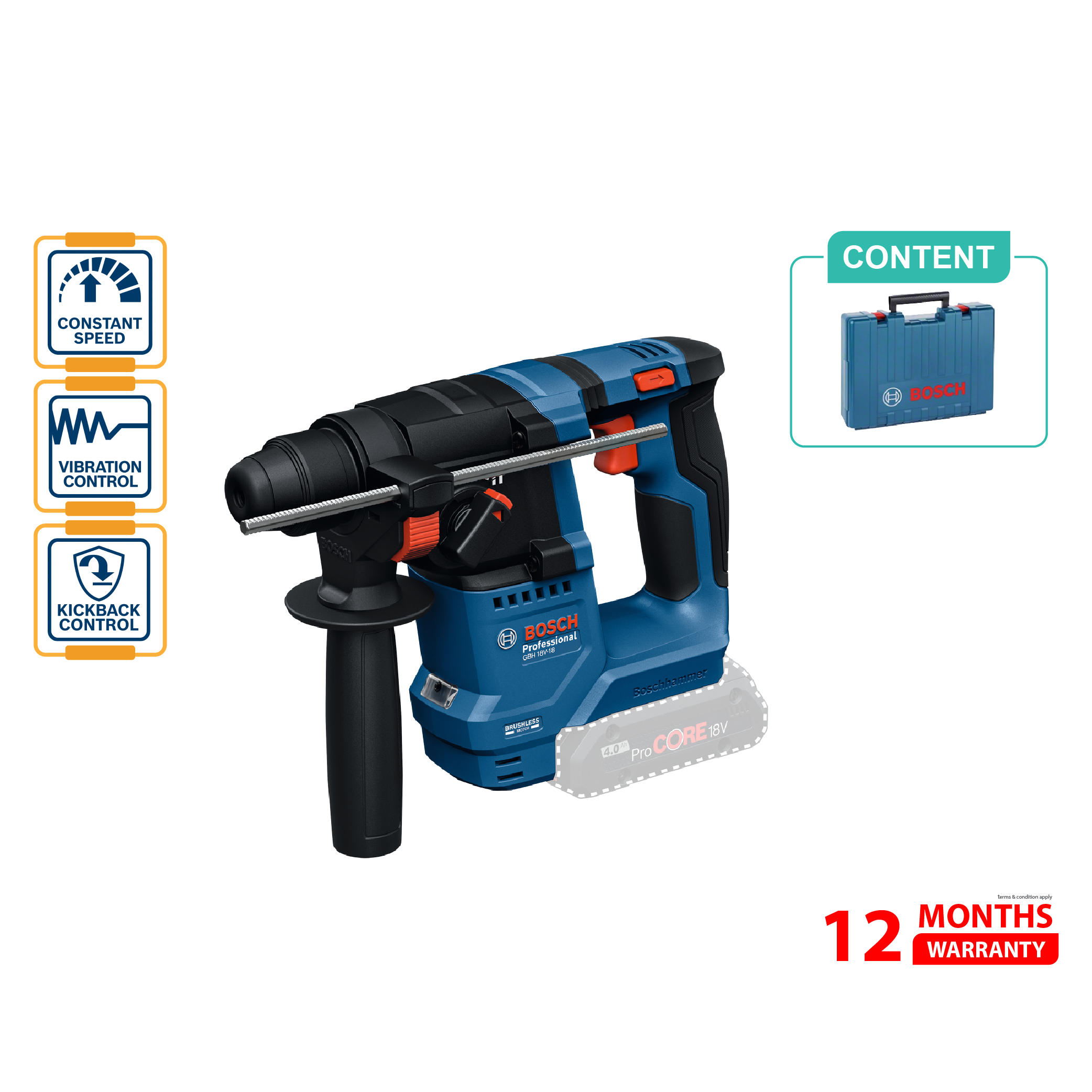 BOSCH GBH 18V-18 Cordless Rotary Hammer with SDS Plus (Solo) 鈥�06119270J0