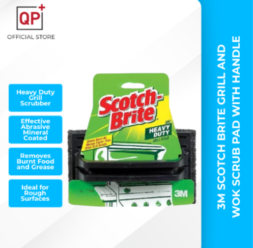 SCOTCH BRITE HEAVY DUTY GRILL & WOK SCRUB PAD C/W HANDLE - MULTIPURPOSE CLEANING SCRUB l PEMEGANG l 手柄-