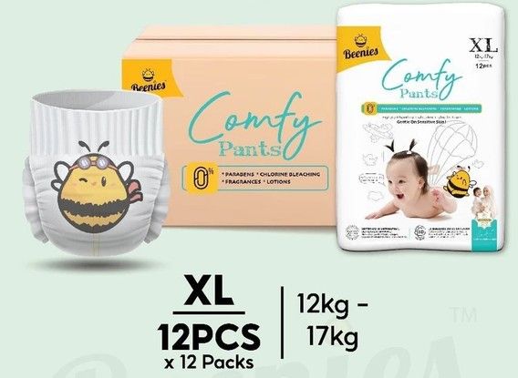 Beenies Comfy Pants CONVENIENCE Pack Lampin Bayi Jenis Seluar Pek Kemudahan / Baby Diapers Pants M-XXL 12 Packs 1 Carton XL12 Pants 1Ctn New SL-11100-11103-NEW-CTN-KK