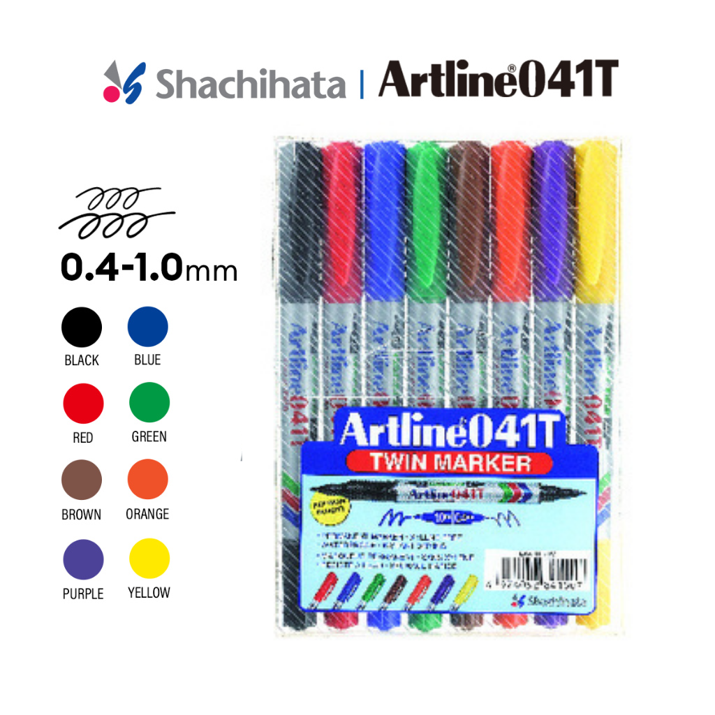 Artline 041T Dual Nib 8pcs Set Permanent Marker -