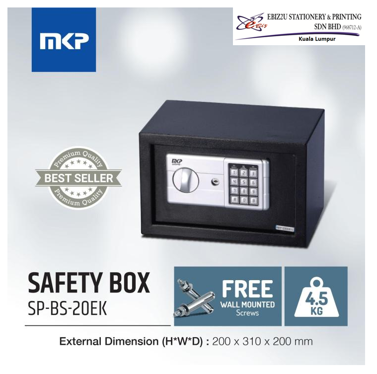 MKP Burgalary Safebox 4.5KG SP-BS-20EK - personal safe box, Safe and Lock Box, banker safe, home safe