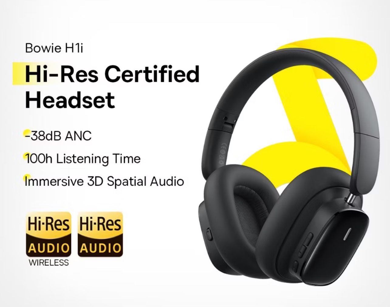 Baseus Headphone Bluetooth 5.3 38db ANC Noise Cancellation Hi-Res 3D Spatial Audio 100H