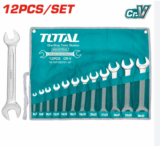 TOTAL CrV 12 Pcs double open end spanner set (6-32mm) - THT1023121