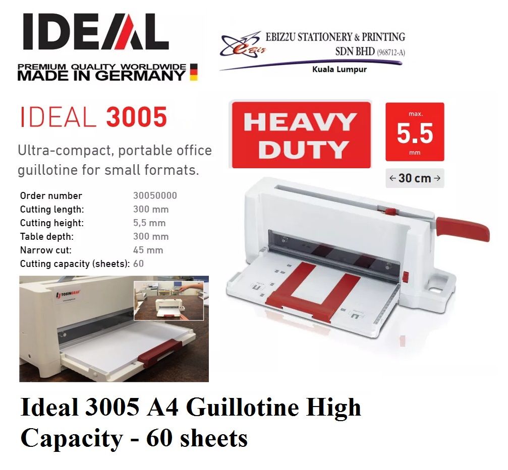 Ideal 3005 A4 Guillotine High Capacity - 60 sheets (Pemotong Kertas, Paper Cutter, Paper Cutter, Paper Trimmer, Heavy Duty Cutter, A4 paper cutter)