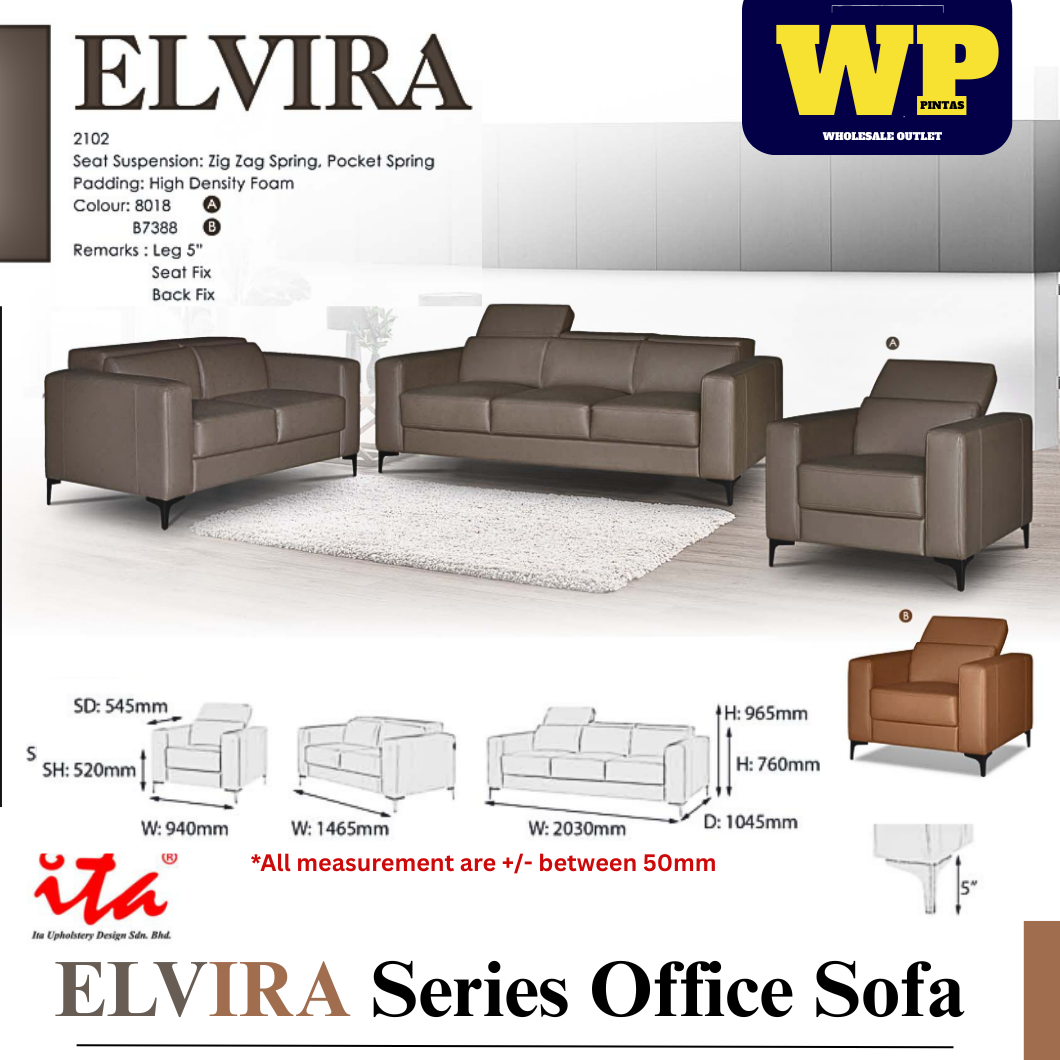 ITA UPHOLSTERY DESIGN ELVIRA SERIES OFFICE SOFA - ALL SIZE / SINGLE SEATER / DOUBLE SEATER / TRIPLE SEATER / 1+2+3 SEATER SET / VISITOR SOFA / SOFA WITH ADJUSTABLE HEADREST / PU LEATHER / FABRIC / SOFA PELAWAT / SOFA PEJABAT / SOFA / ELVIRA 2102