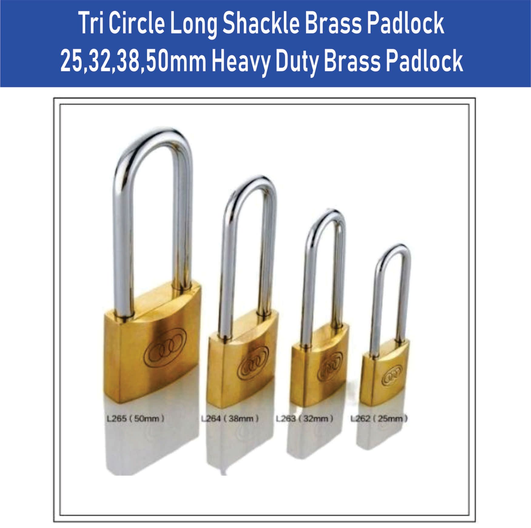 Tri - Circle padock Ocha Long Shackle Brass Padlock Size -24 -50 mm free deliver semenanjung only