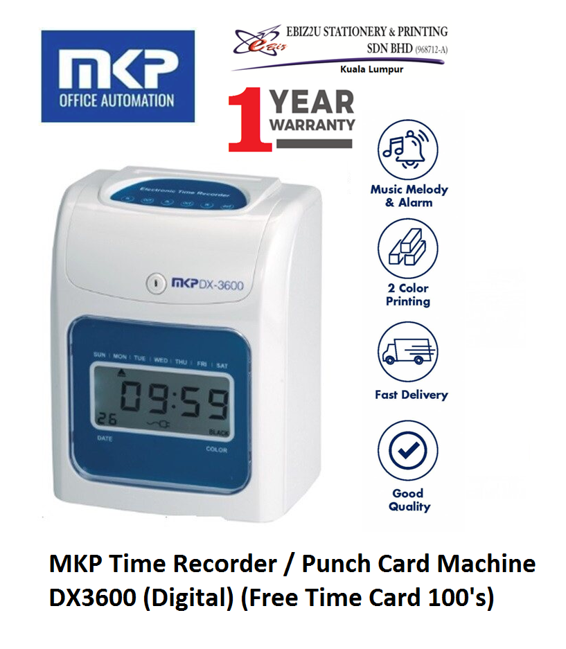 MKP Time Recorder / Punch Card Machine DX3600 (Digital) (Free Time Card 100's ) (mesin perakam waktu, punch card machine, mesin kad punch, time recorder machine, time recorder) DX-3600