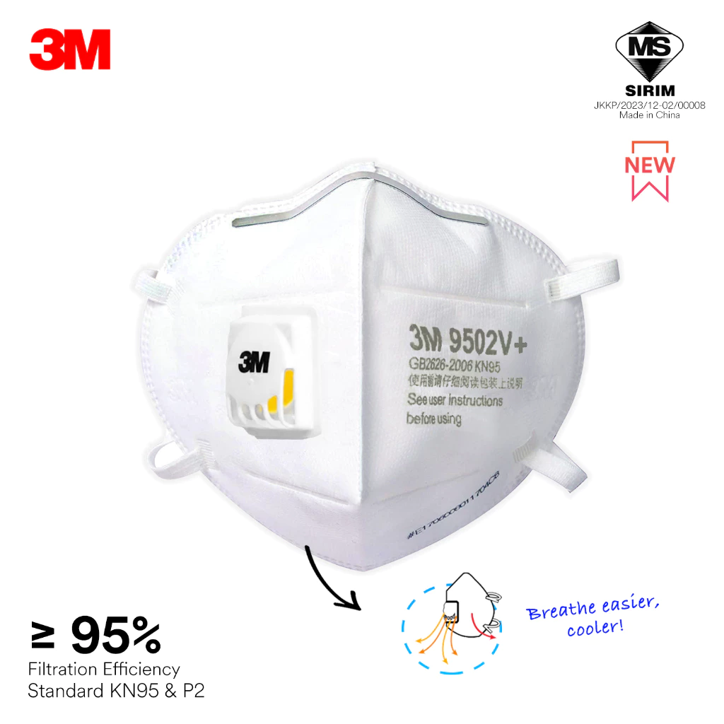 3M™ 9502V+ KN95 & P2 Particulate Respirator DOSH SIRIM Approved