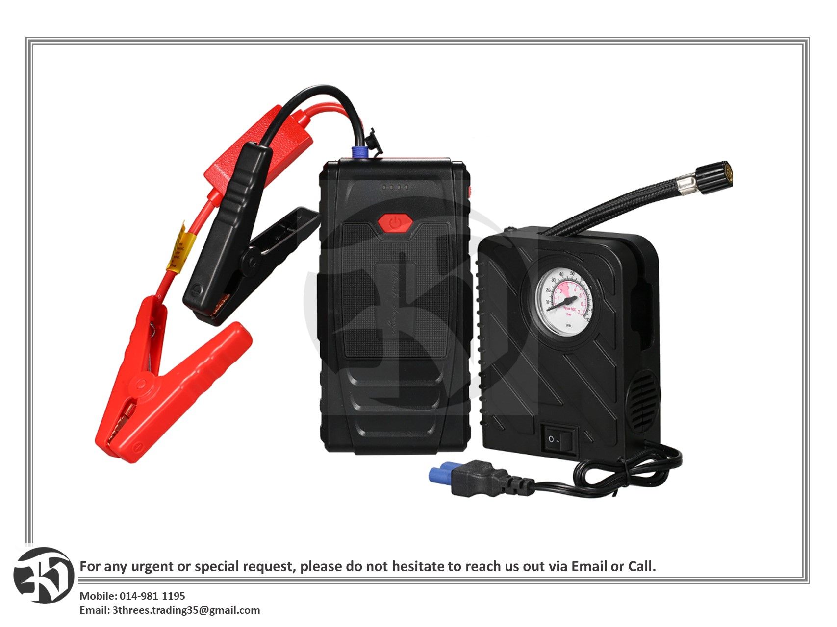 12V Auto Battery Starter Lithium Jump Box with LED Light Air Pump Portable Car Jump Starter with Jumper Cables for up to 8.0