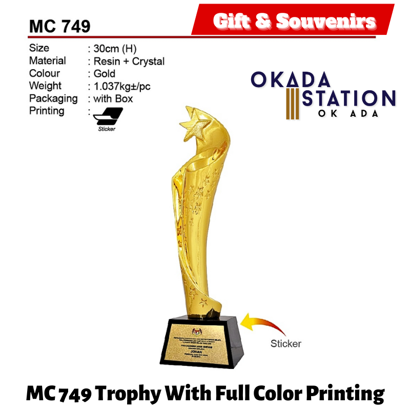 GIFT & SOUVENIRS : MC 749 TROPHY WITH FULL COLOR PRINTING / CRYSTAL AWARD / AWARD TROPHY / TROFI / 30CM(H) / 1PC