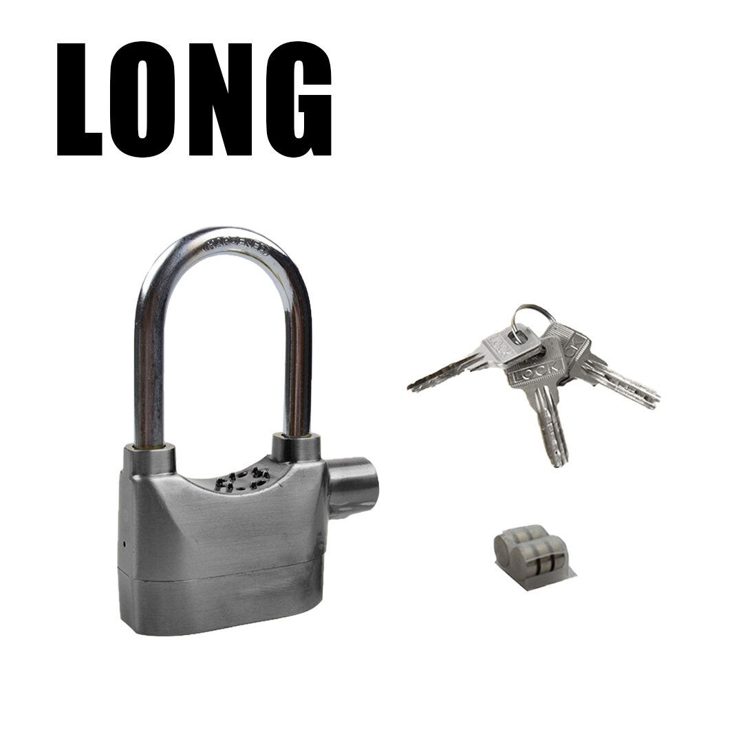 C380 Anti-Theft Siren Alarm Lock Chrome 110 DBA Padlock for Door/Bike/Car Pad Lock Kunci Berbunyi Corrosion Resistant (LONG)