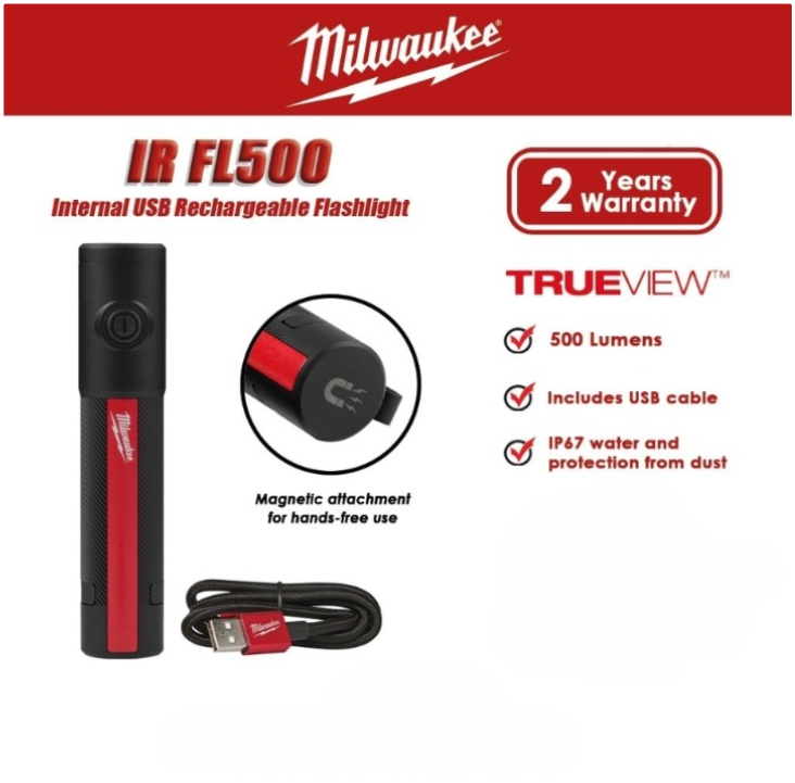 MILWAUKEE IR FL500 INTERNAL USB RECHARGEABLE FLASHLIGHT 500 LUMENS MAGNETIC