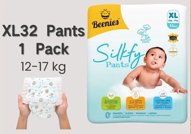Beenies SILKFY Baby Disposable Diapers Pants M-XXL 1 Pack Single Pack Super Soft / Lampin Bayi Jenis Seluar 11010-11013 XL32 Pants 1 Pack SL-11010-11013-KK