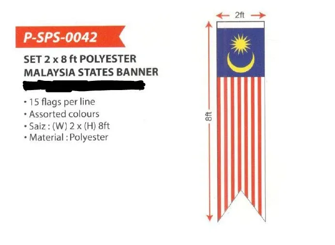 Bendera Malaysia 2 X 8 ft Polyester