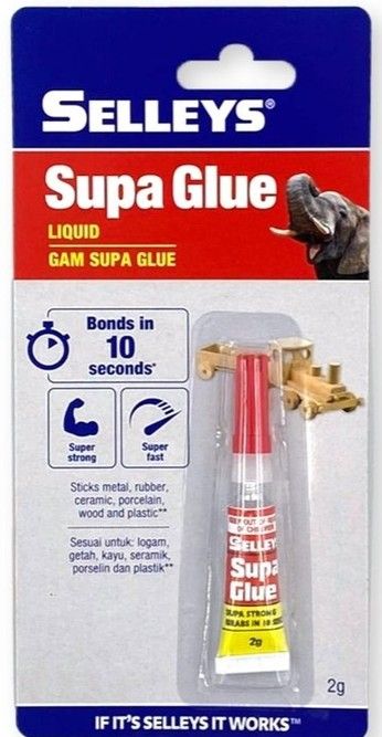 SELLEYS Supa Glue Twin Pack (2g x 2) / Liquid  Gam 1pcs Super Glue Elephant 10sec Gam Gajar 10 saat Liquid Supa Glue 1pc SGL-SEL-2-KK