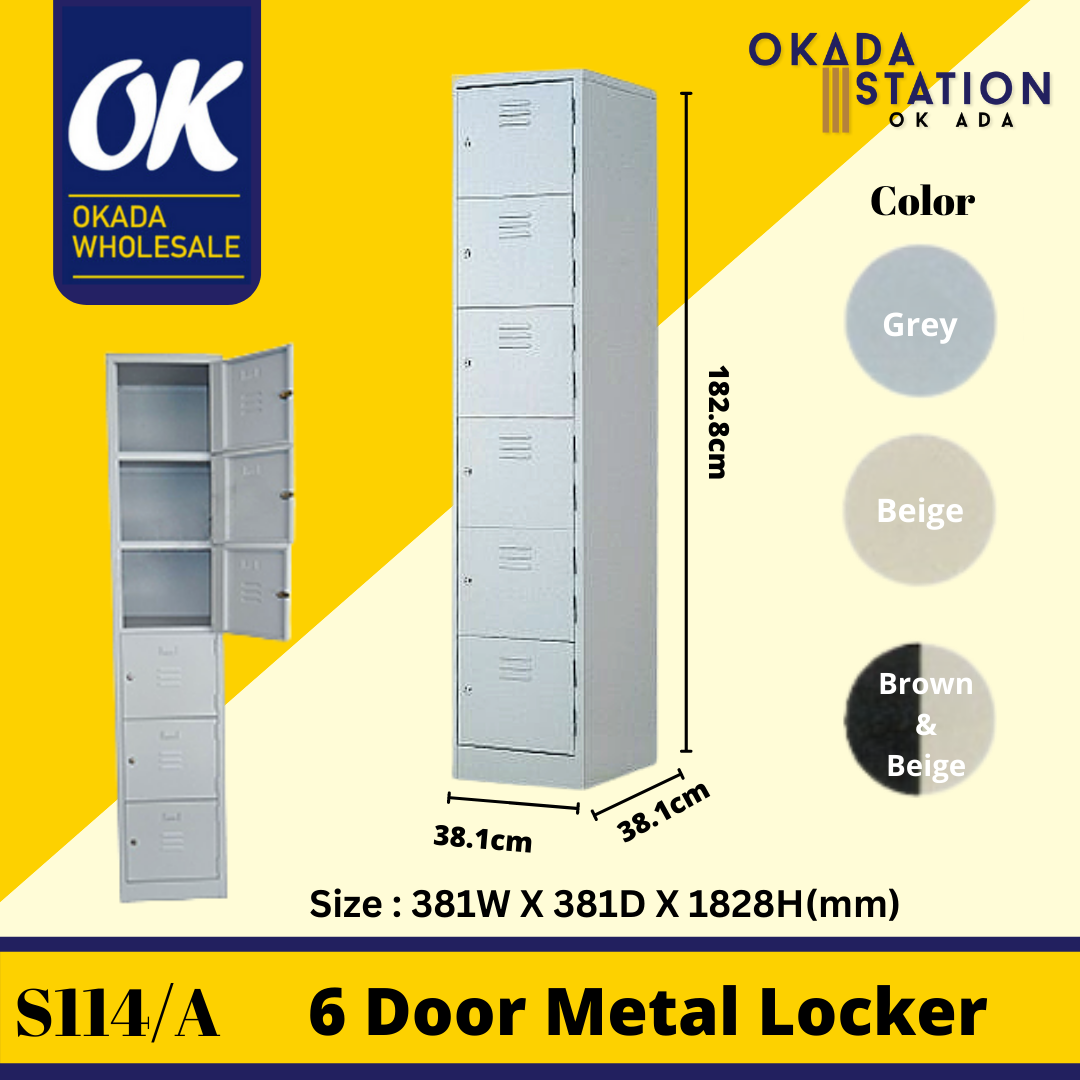 OKADA COMPARTMENT STEEL LOCKER OKADA S114/A 6 COMPARTMENT METAL LOCKER / Steel Locker / Compartment Cabinet / Metal Locker / Almari Besi / Steel Locker Hostel / Single Locker / Metal Cabinet