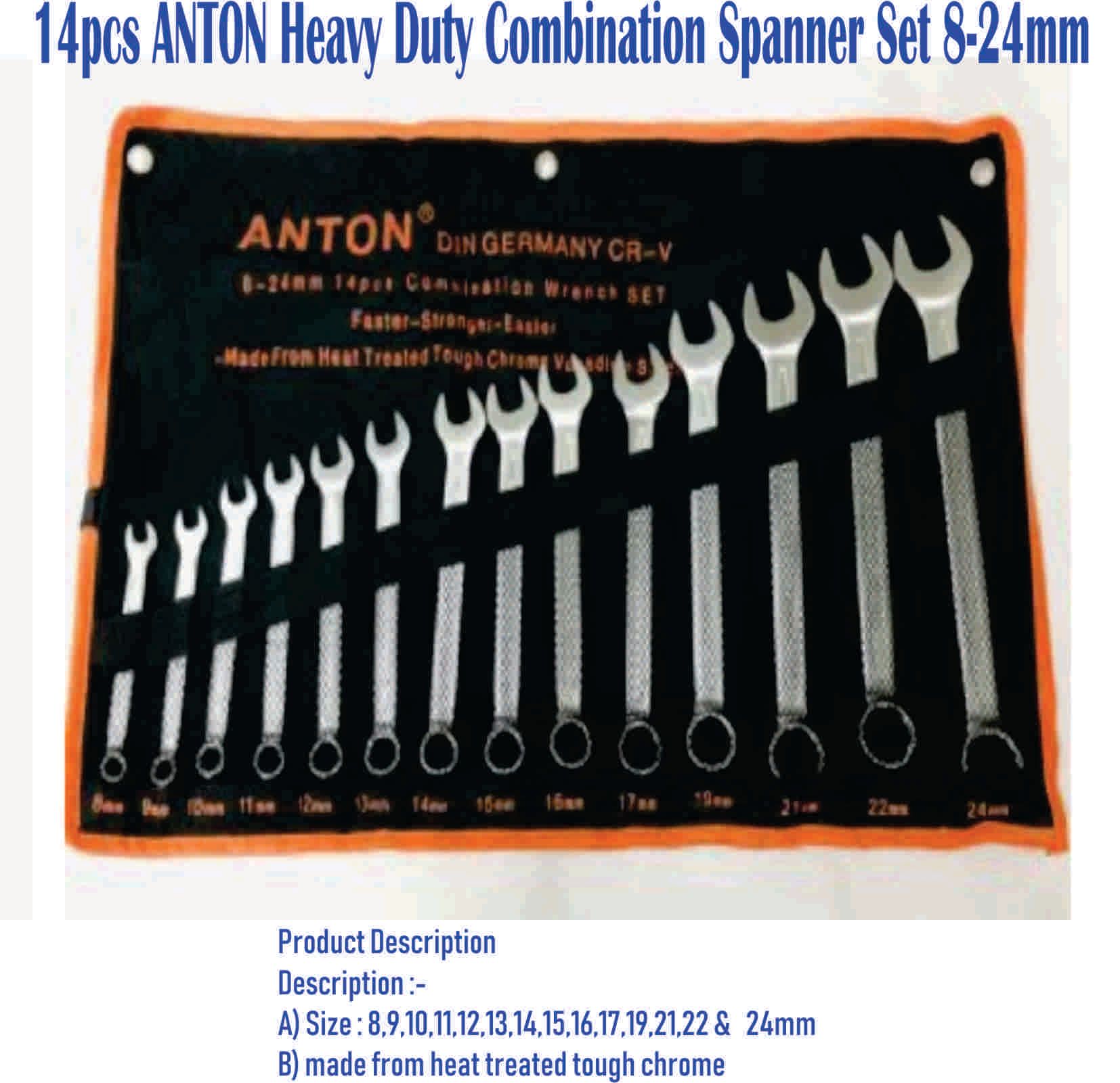ANTON Ocha Heavy Duty Combination Spanner -14pcs ANTON Set 8-24mm-FREE DELIVERY PENINSULAR ONLY