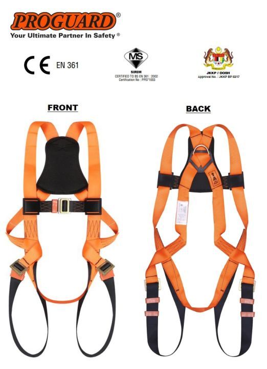 PROGUARD PG141060-OB-CBU-LOH | Full Body Harness Built in Lanyard + Large Hook + Quick Link