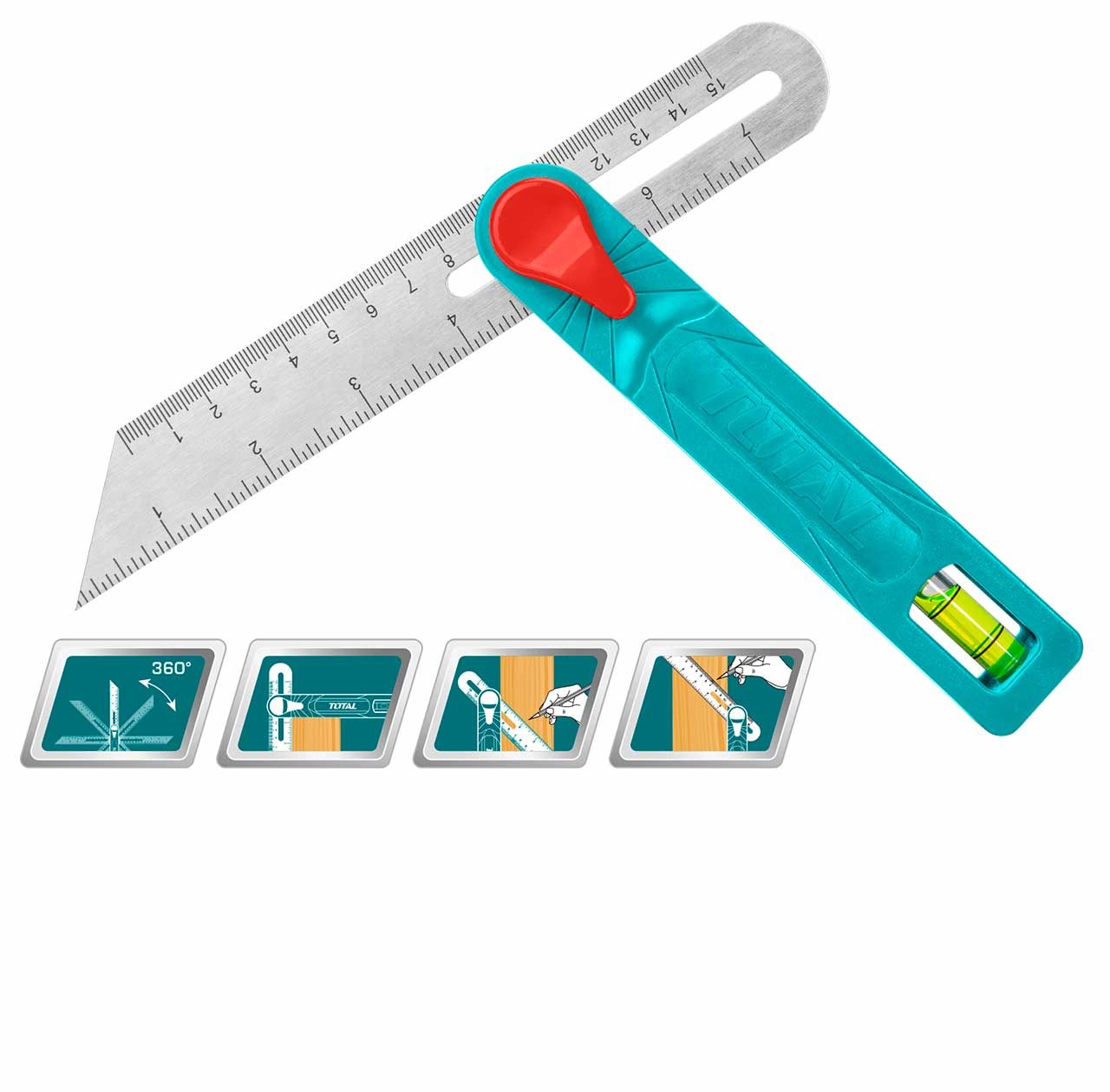 TOTAL SLIDING T BEVEL GAUGE READING UP TO 150MM / 7" WITH SPIRIT BUBBLE STAINLESS STEEL - TAHS181511