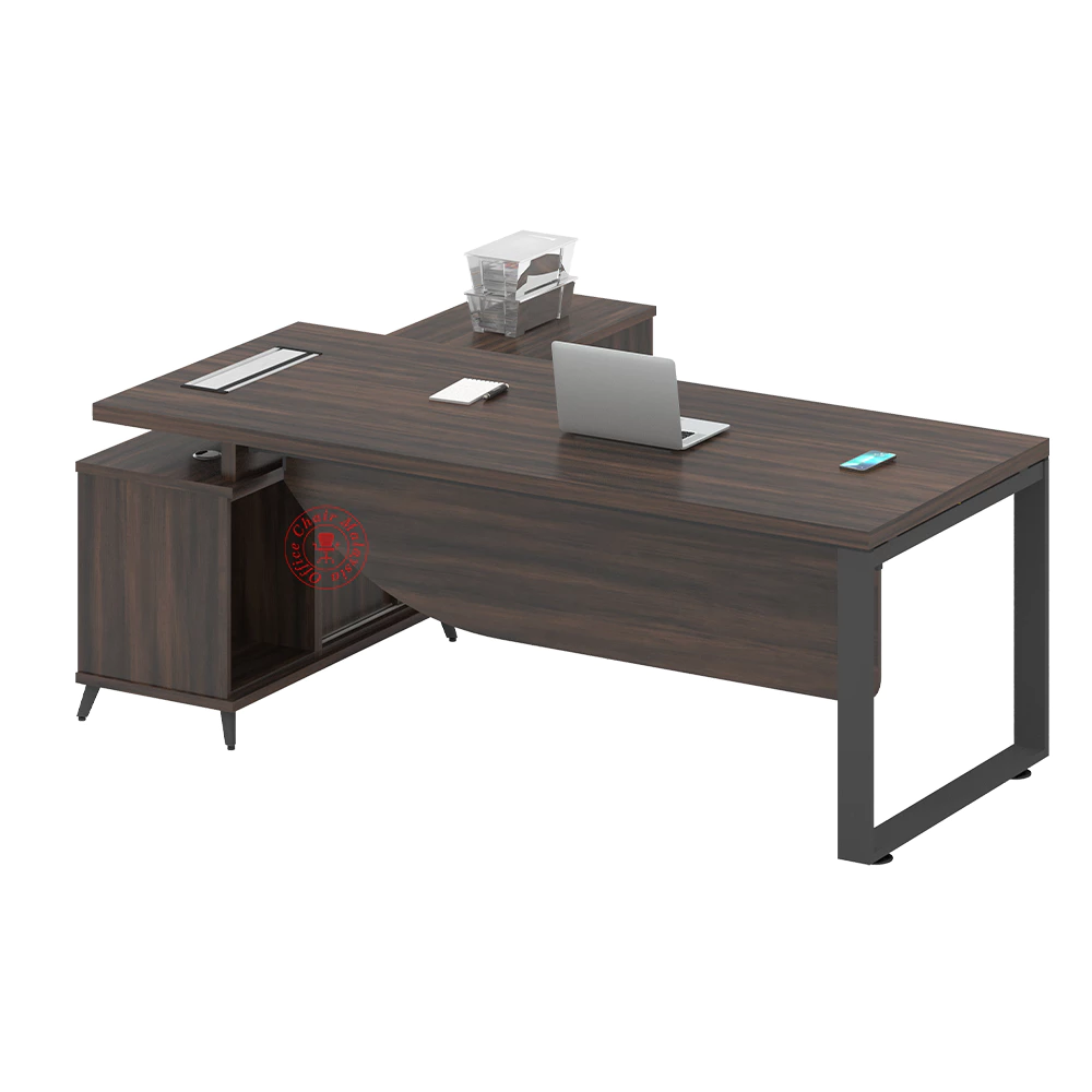 SQ Director / CEO / Manager Office L Shape Table + Director Office Chair (Full Leather) (High Back Chair )