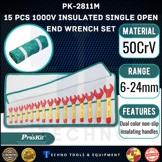 Pro'skit PK-2811M 6 - 24mm 15 PCS 1000V Insulated Single Open End Wrench Set