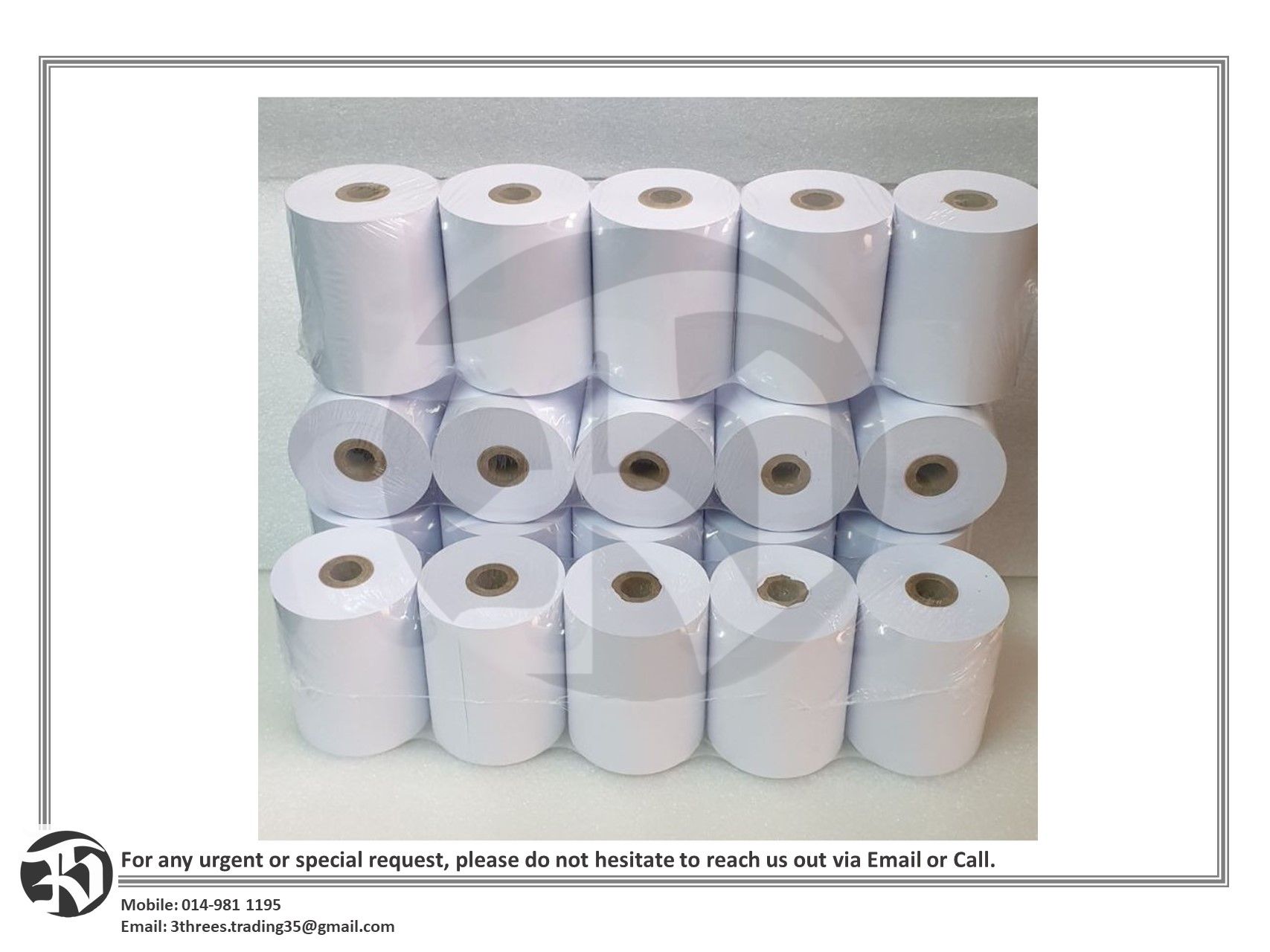 High White Paper Roll 76mm x 60mm x 12mm (50 Rolls)