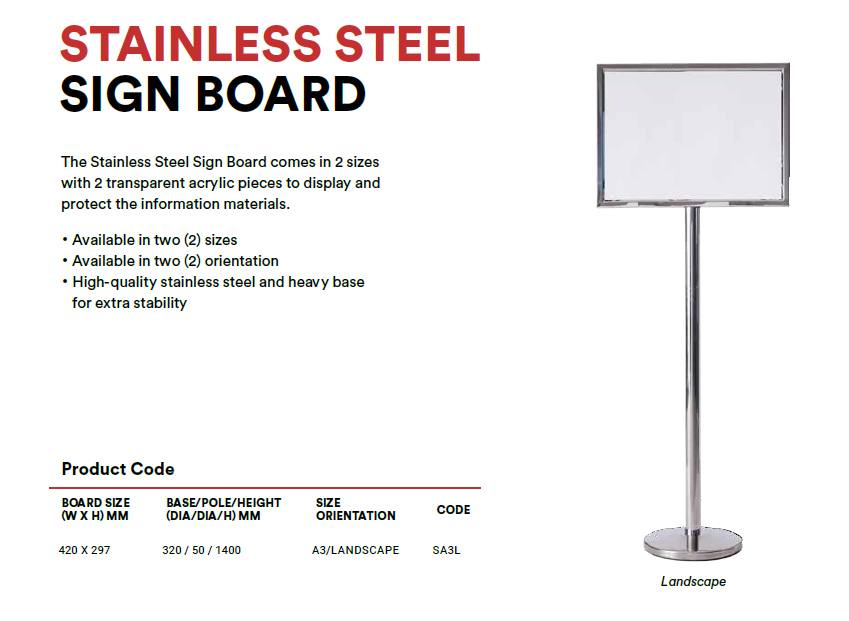 Stainless Steel Signboards 鈥�A3 Landscape