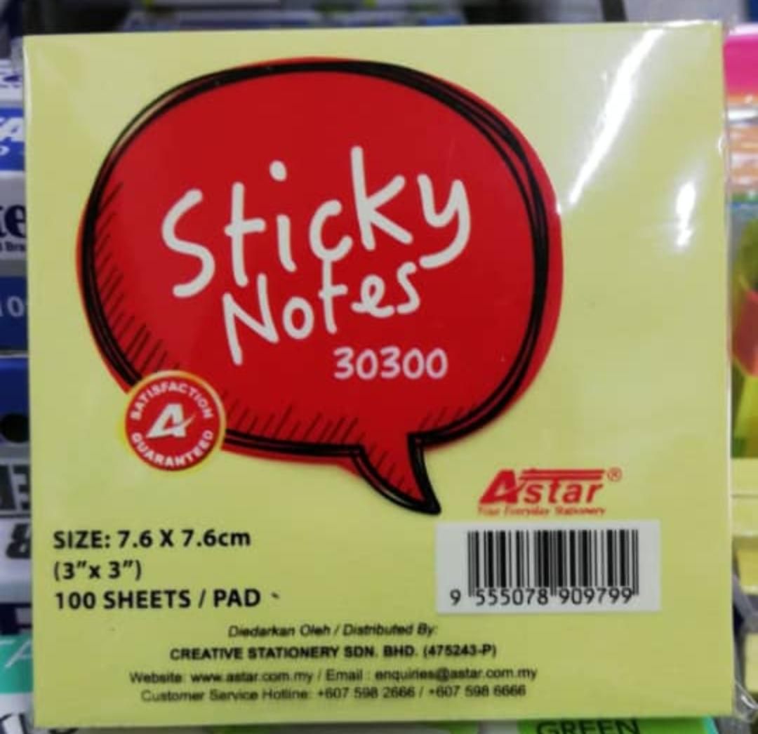 A Star Sticky notes size 7.6 x 7.6 cm, 100 sheets /pad