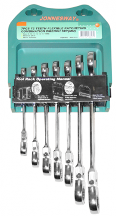 JONNESWAY 7PCS FLEXIBLE 72 TEETH RATCHETING COMBINATION WRENCH SET (MM)