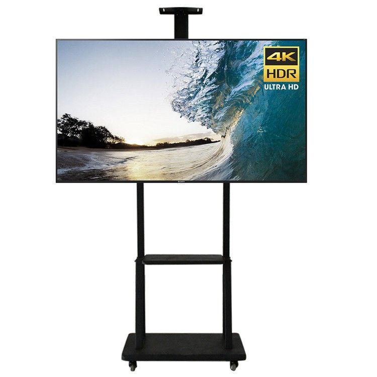 Large Shelf Storage Mobile TV Carts Movable TV Trolley Bracket Fit for 32"-65"