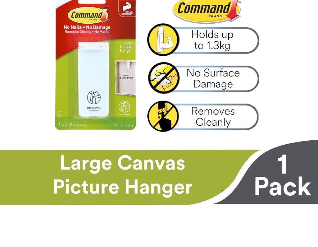 Canvas Hanger, 17044, Holds Up to 1.3kg, 1 hanger + 2 strips, Large, White, For hanging picture frames